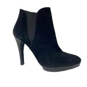Stuart Weitzman Suede Bootie Ankle Boot Black Suede Elastic Heeled Platform 8.5